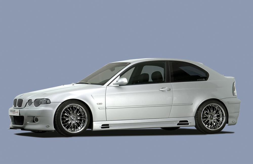 BMW 3er E46 Rieger Seitenschweller (185mm) -> nicht für Touring tiefe Version, rechts, mit Schacht und 2 Ausschnitten, ABS, 
inkl. Alugitter, Gutachten, Montagezubehör