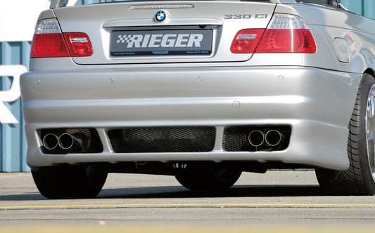 BMW 3er E46 Rieger Heckschürze   Cabrio Facelift ABS, für Fzg. mit Einparkhilfe (PDC), 
inkl. Alugitter, Gutachten, Montagezubehör