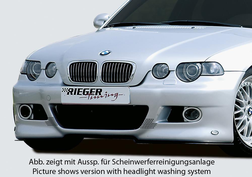 BMW 3er E46 Rieger Spoilerstoßstange   -> auch für größere Modelle (323 ->) -mit Halter f. orig. NSW, mit zusätzlichen Lüftungsschlitzen, in Lochblechoptik, ABS inkl. Alugitter, Gutachten, Montagezubehör