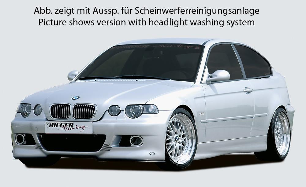 BMW 3er E46 Rieger Spoilerstoßstange   -> auch für größere Modelle (323 ->) -mit Halter f. orig. NSW, mit zusätzlichen Lüftungsschlitzen, in Lochblechoptik, ABS inkl. Alugitter, Gutachten, Montagezubehör