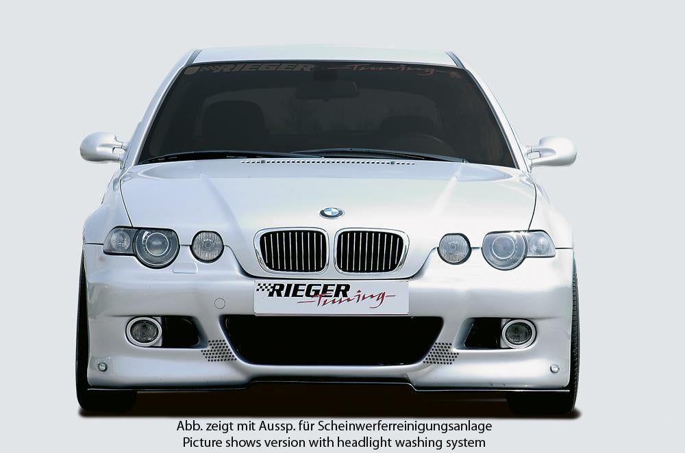 BMW 3er E46 Rieger Spoilerstoßstange   -> auch für größere Modelle (323 ->) -mit Halter f. orig. NSW, mit zusätzlichen Lüftungsschlitzen, in Lochblechoptik, ABS inkl. Alugitter, Gutachten, Montagezubehör