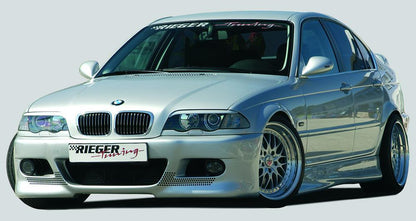 BMW 3er E46 Rieger Spoilerstoßstange -> Vorgängermodell mit speziellen Halterungen mit Halter f. orig. NSW, mit zusätzlichen Lüftungsschlitzen, in Lochblechoptik, ABS, 
Alugitter, Gutachten, Montagezubehör