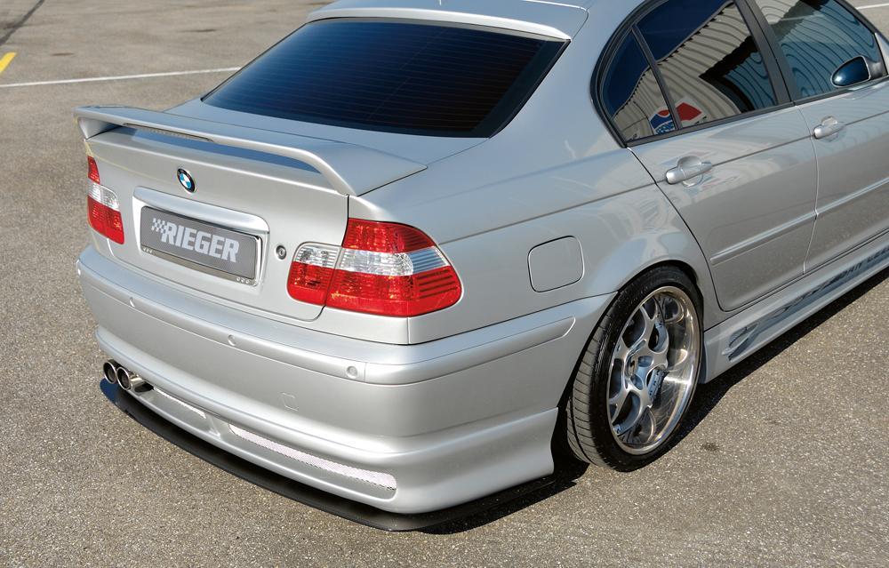 BMW 3er E46 Rieger Heckansatz   Bei Dieselmodellen gerade Endrohre verwenden! ABS, 
inkl. Alugitter, Gutachten, Montagezubehör