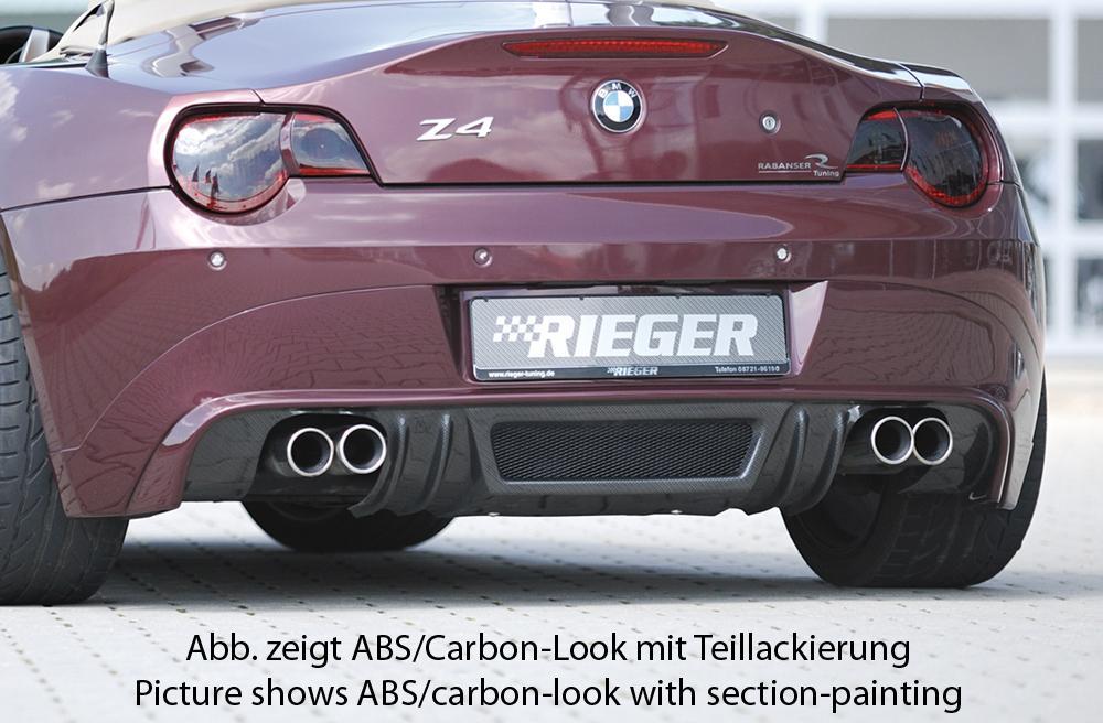 BMW Z4 (E85) Rieger Heckansatz    für Doppelendrohr li. u. re., (4x90mm ø), ABS, 
inkl. Alugitter, Montagezubehör, Gutachten