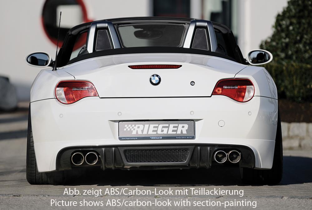 BMW Z4 (E85) Rieger Heckansatz    für Doppelendrohr li. u. re., (4x90mm ø), ABS, 
inkl. Alugitter, Montagezubehör, Gutachten