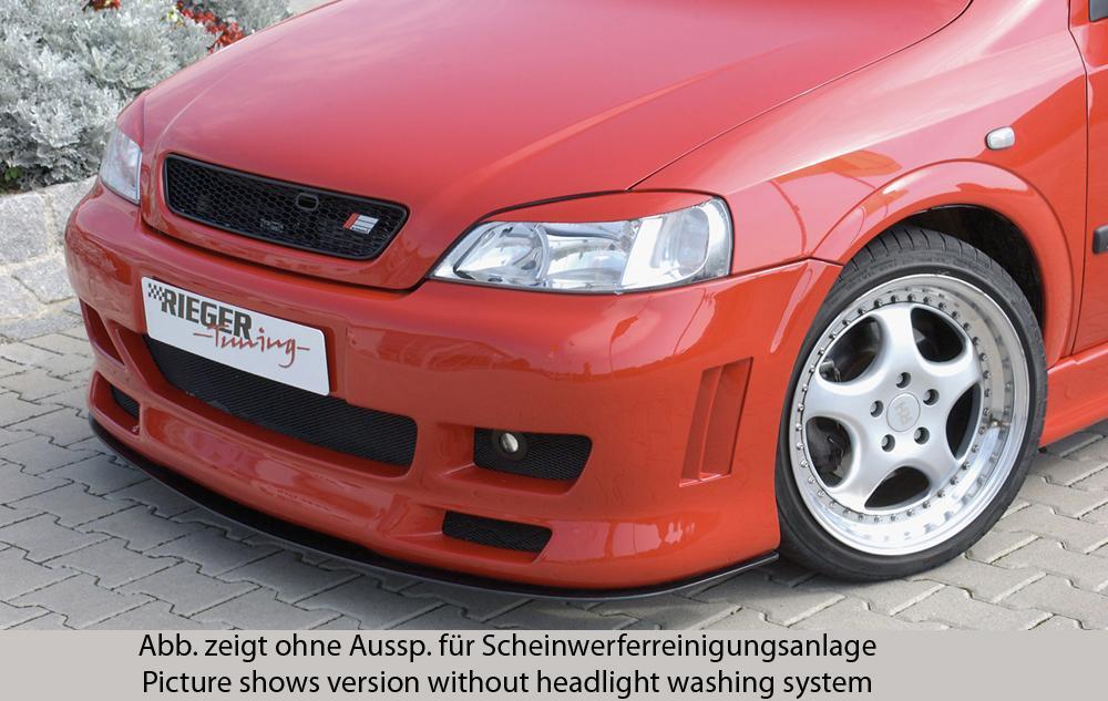 Opel Astra G Rieger Spoilerstoßstange -> nicht für eckige NSW mit seitlichen Rippen, ABS, für Fzg. mit Scheinwerferreinigungsanlage, 
inkl. Alugitter, Montagezubehör, ABE