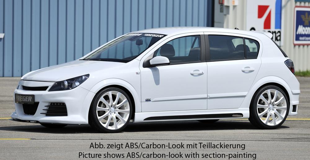 Opel Astra H Rieger Seitenschweller  links, mit Schacht, mit Ausschnitt, ABS, 
inkl. Montagezubehör, Alugitter