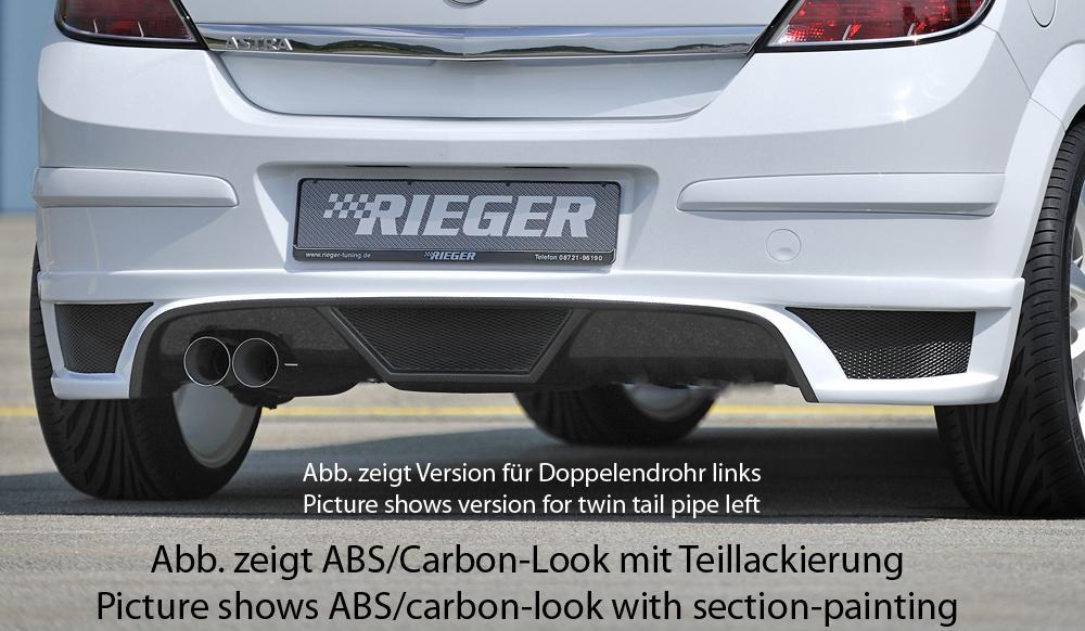 Opel Astra H Rieger Heckschürzenansatz  für Endrohr li., ABS, für Fzg. mit OPC und ohne OPC, 
inkl. Montagezubehör, Alugitter