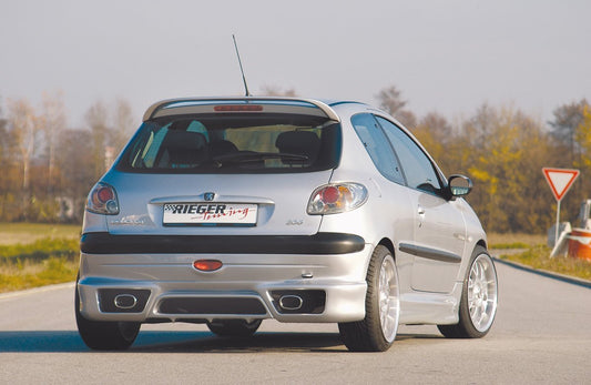 Peugeot 206 Rieger Heckansatz   nur für kleine orig. Heckschürze am Fzg. kleine Version, ABS, 
inkl. Alugitter, Montagezubehör, ABE