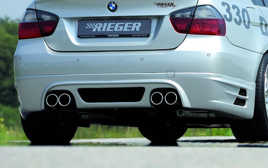 BMW 3er E90 Rieger Heckschürzenansatz BMW E90 335i Optik -> für 335i!  Nicht für M-Paket-Heckschürze! für Doppelendrohr li. u. re. (335i-Look), ABS, 
inkl. Alugitter, Montagezubehör, Gutachten