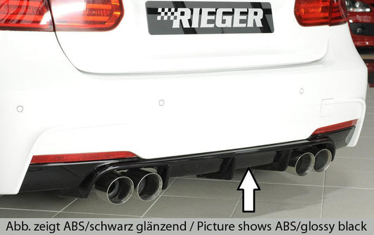 BMW 3er F30  (3L) Rieger Heckeinsatz nur für M-Paket-Heckschürze für Doppelendrohr li. u. re. (335i-/340i-Look), (4x90mm ø), ABS, für Fzg. mit M-Technik, 
inkl. Montagezubehör, Gutachten