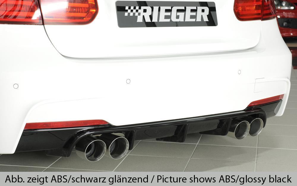 BMW 3er F30  (3L) Rieger Heckeinsatz nur für M-Paket-Heckschürze für Doppelendrohr li. u. re. (335i-/340i-Look), (4x90mm ø), ABS, für Fzg. mit M-Technik, 
inkl. Montagezubehör, Gutachten