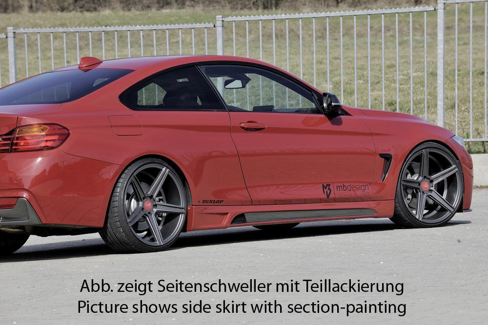 BMW 4er F32  (3C) Rieger Seitenschweller  links, mit Schacht, mit Ausschnitt, ABS, 
inkl. Montagezubehör, Alugitter, Gutachten