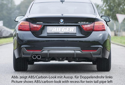 BMW 4er F32  (3C) Rieger Heckeinsatz nur für M-Paket-Heckschürze mit Gittereinsatz li./re., für orig. Endrohr li., ABS, für Fzg. mit M-Technik, 
inkl. Alugitter, Montagezubehör, Gutachten