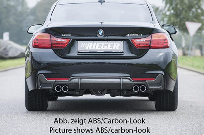 BMW 4er F32  (3C) Rieger Heckeinsatz Carbon nur für M-Paket-Heckschürze mit Gittereinsatz li./re., für Doppelendrohr li. u. re., (4x76mm ø), ABS, für Fzg. mit M-Technik, 
inkl. Alugitter, Montagezubehör, Gutachten