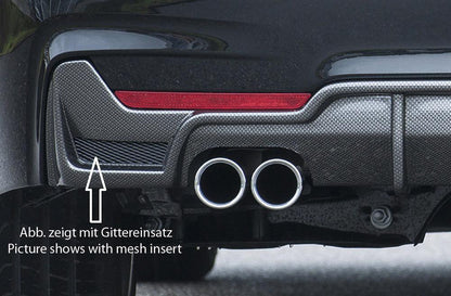 BMW 4er F32  (3C) Rieger Heckeinsatz Carbon nur für M-Paket-Heckschürze mit Gittereinsatz li./re., für Doppelendrohr li. u. re., (4x76mm ø), ABS, für Fzg. mit M-Technik, 
inkl. Alugitter, Montagezubehör, Gutachten