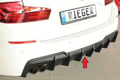 BMW 5er F10  (5L) Rieger Heckeinsatz (für Fzg. mit AHK) für orig. Doppelendrohr li, (2x76mm ø), ABS, für Fzg. mit M-Sport-...