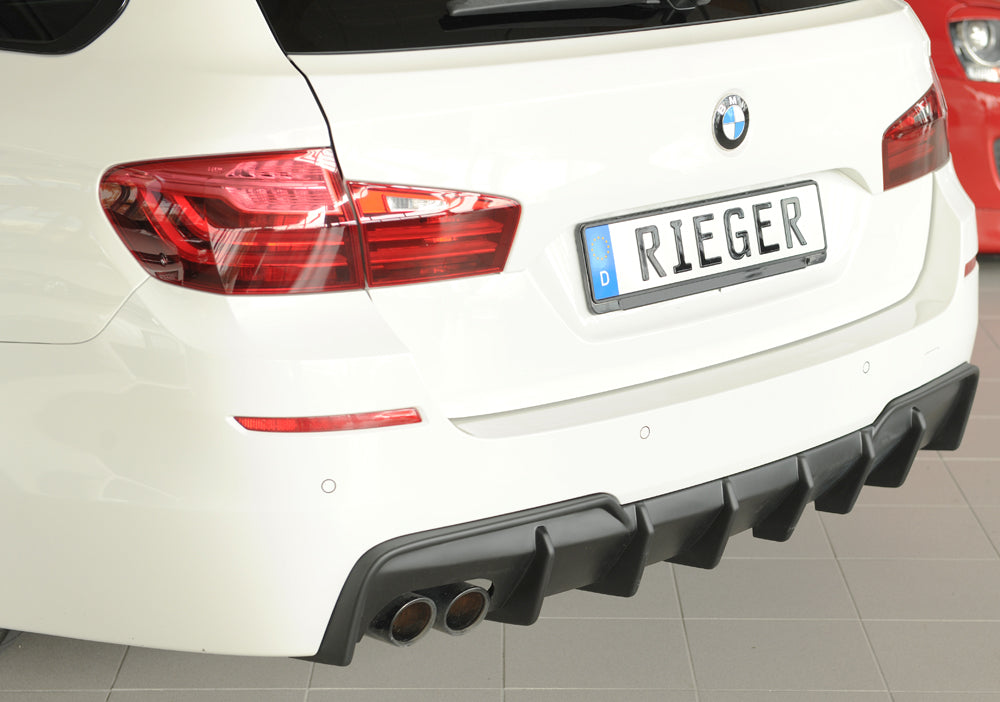 BMW 5er F11  (5K) Rieger Heckeinsatz (für Fzg. mit AHK) für orig. Doppelendrohr li, (2x76mm ø), ABS, für Fzg. mit M-Sport-...