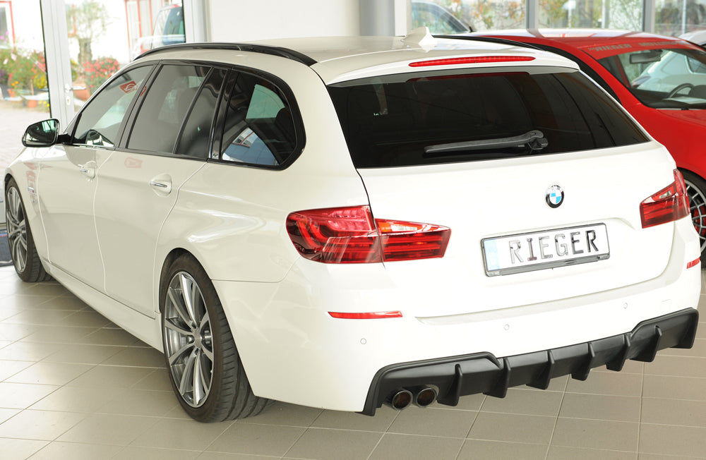 BMW 5er F10  (5L) Rieger Heckeinsatz (für Fzg. mit AHK) für orig. Doppelendrohr li, (2x76mm ø), ABS, für Fzg. mit M-Sport-...