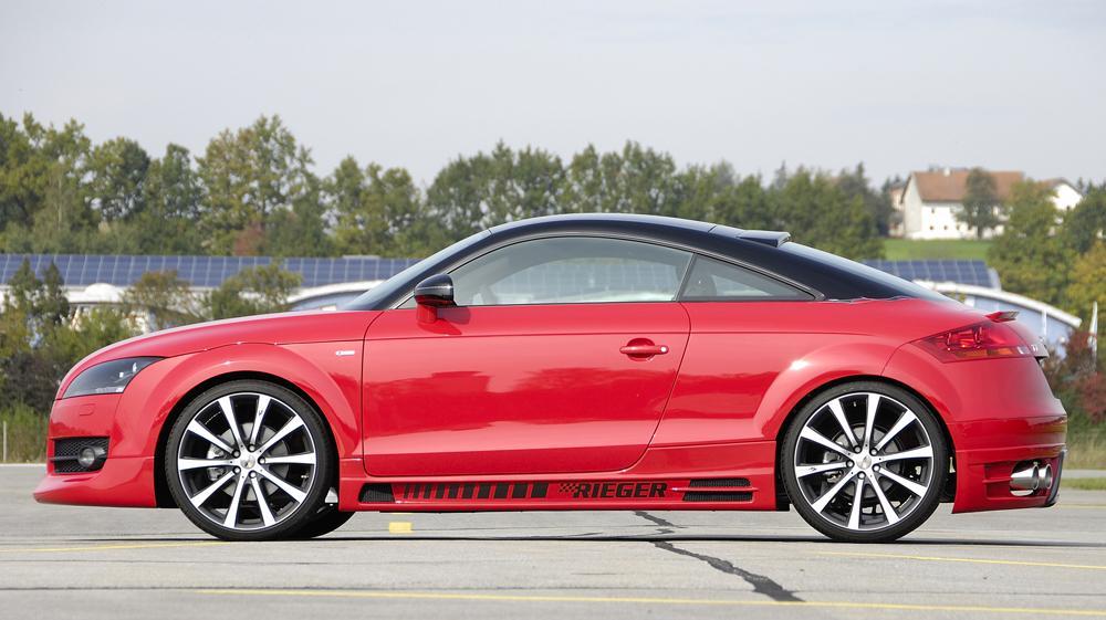 Audi TT (8J) Rieger Seitenschweller  links, mit Schacht und 2 Ausschnitten, ABS, für Fzg. mit S-Line Exterieur und ohne S-Line Exterieur, 
inkl. Alugitter, Gutachten, Montagezubehör