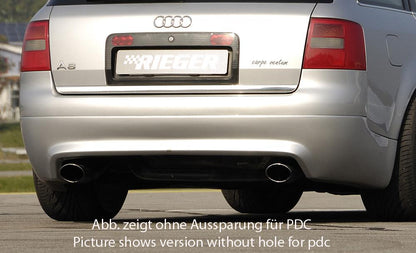 Audi A6 (4B) Rieger Heckansatz S6-Look -> ab Bj. 2002 ABS, für Fzg. mit Einparkhilfe (PDC), 
inkl. Gutachten, Montagezubehör