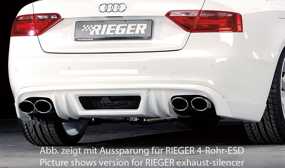 Audi A5 (B8/B81) Rieger Heckschürzenansatz  für orig. Doppelendrohr li, ABS, für Fzg. mit S-Line Exterieur, 
inkl. Alugitter, Montagezubehör, Gutachten