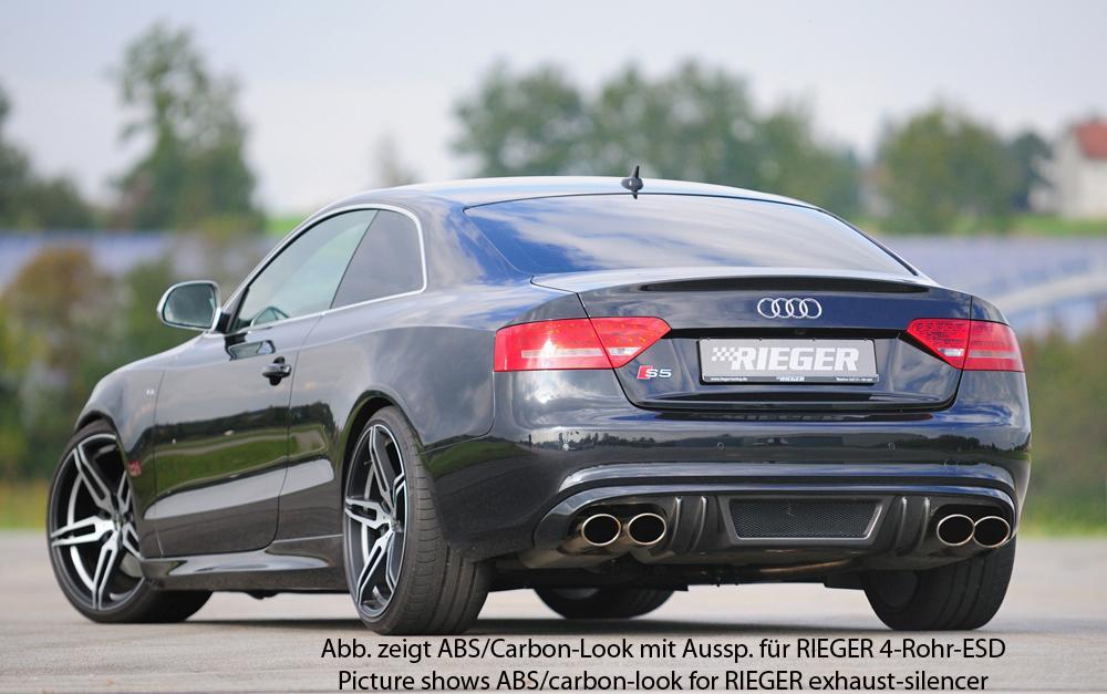 Audi A5 (B8/B81) Rieger Heckeinsatz  für orig. Doppelendrohr li, ABS, für Fzg. mit S-Line Exterieur, 
inkl. Alugitter, Montagezubehör, Gutachten