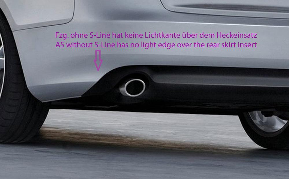 Audi A5 (B8/B81) Rieger Heckeinsatz  für orig. Endrohr li. u. re., ABS, für Fzg. mit S-Line Exterieur, 
inkl. Alugitter, Montagezubehör, Gutachten