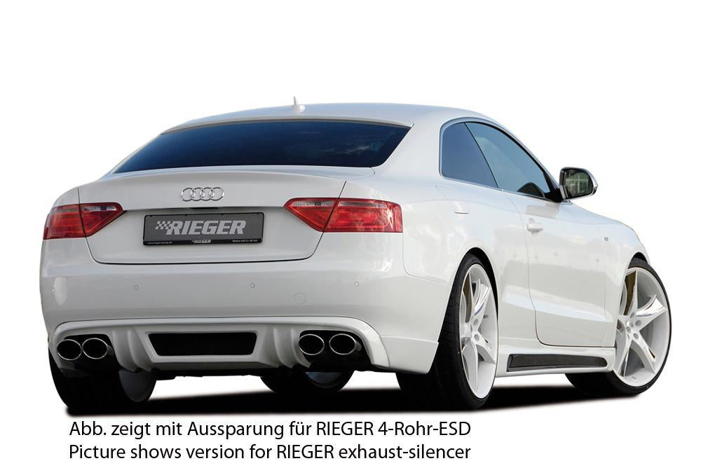 Audi A5 (B8/B81) Rieger Heckschürzenansatz  für orig. Doppelendrohr li, ABS, für Fzg. ohne S-Line Exterieur, 
inkl. Alugitter, Montagezubehör, Gutachten