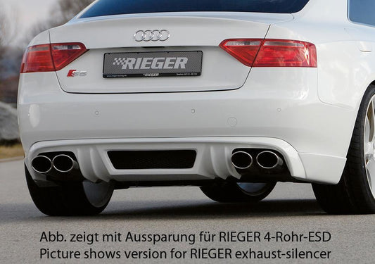 Audi A5 (B8/B81) Rieger Heckschürzenansatz  für orig. Doppelendrohr li, ABS, für Fzg. ohne S-Line Exterieur, 
inkl. Alugitter, Montagezubehör, Gutachten