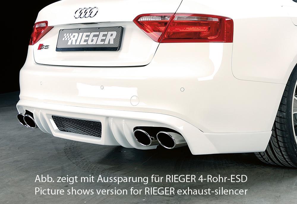 Audi A5 (B8/B81) Rieger Heckschürzenansatz  für orig. Endrohr li. u. re., ABS, für Fzg. mit S-Line Exterieur, 
inkl. Alugitter, Montagezubehör, Gutachten