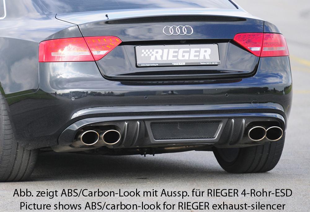 Audi A5 (B8/B81) Rieger Heckeinsatz  für orig. Doppelendrohr li, ABS, für Fzg. mit S-Line Exterieur, 
inkl. Alugitter, Montagezubehör, Gutachten