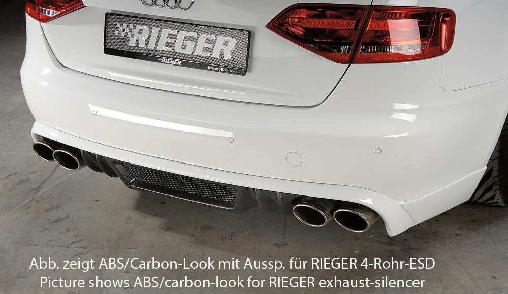 Audi A4 (B8/B81) Rieger Heckschürzenansatz  für orig. Endrohr li. u. re., ABS, für Fzg. ohne S-Line Exterieur, 
inkl. Alugitter, Montagezubehör, Gutachten