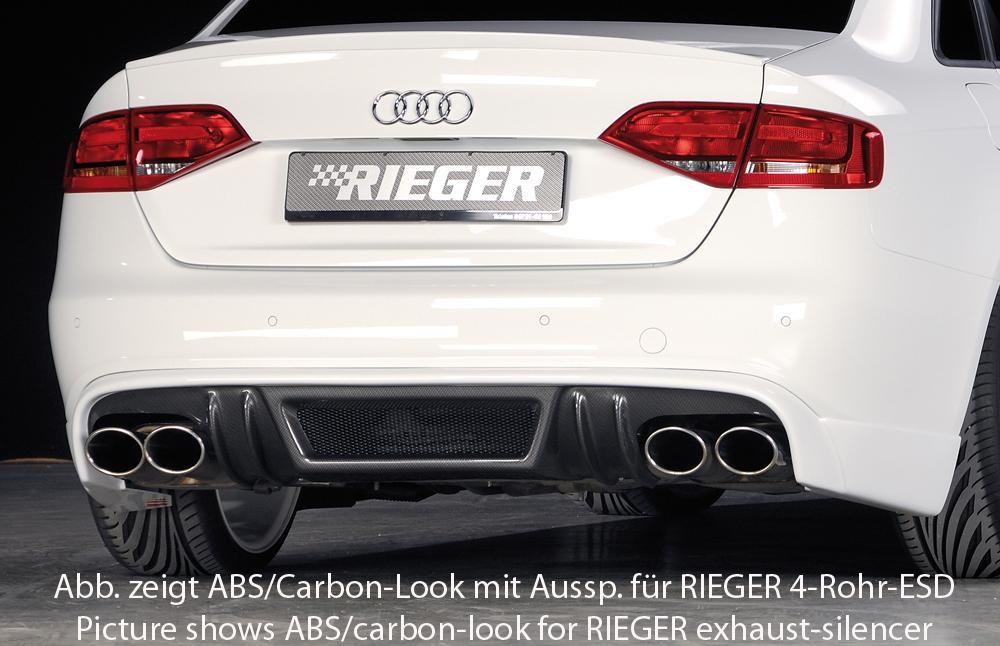 Audi A4 (B8/B81) Rieger Heckschürzenansatz  für Doppelendrohr li., ABS, für Fzg. mit S-Line Exterieur, 
inkl. Alugitter, Montagezubehör, Gutachten