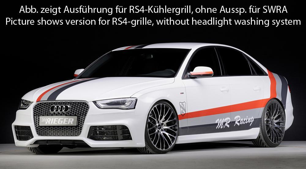 Audi A4 (B8/B81) Rieger Spoilerstoßstange nur für A4-Grill bzw. S4-Grill ABS, für Fzg. mit Scheinwerferreinigungsanlage, S-Line Exterieur und ohne S-Line Exterieur, 
inkl. Montagezubehör, Alugitter, ABE