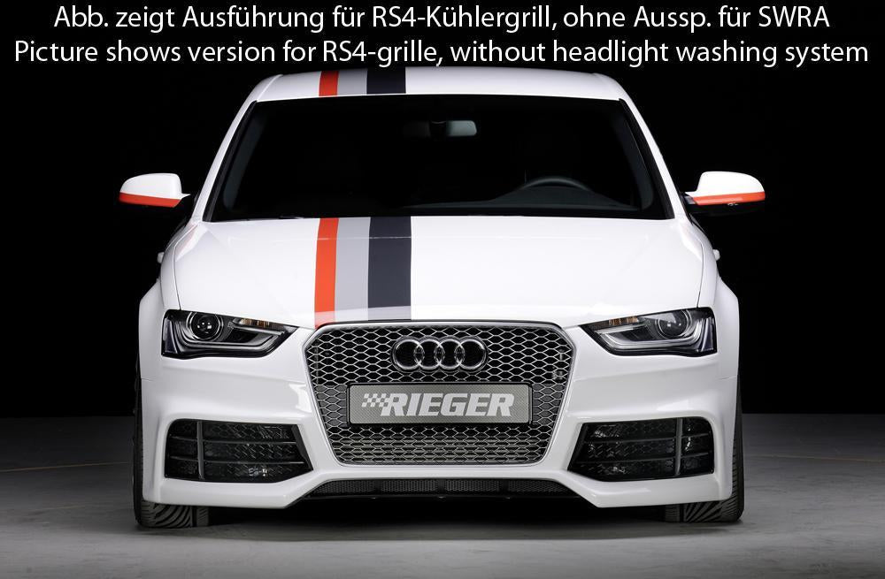 Audi A4 (B8/B81) Rieger Spoilerstoßstange nur für A4-Grill bzw. S4-Grill ABS, für Fzg. mit Scheinwerferreinigungsanlage, S-Line Exterieur und ohne S-Line Exterieur, 
inkl. Montagezubehör, Alugitter, ABE