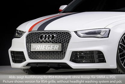 Audi A4 (B8/B81) Rieger Spoilerstoßstange nur für A4-Grill bzw. S4-Grill ABS, für Fzg. mit Scheinwerferreinigungsanlage, Einparkhilfe (PDC), S-Line Exterieur und ohne S-Line Exterieur, 
inkl. Montagezubehör, Alugitter, ABE