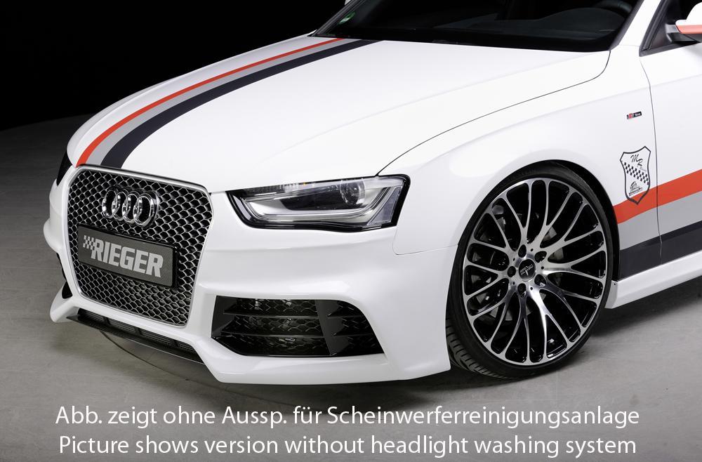 Audi A4 (B8/B81) Rieger Spoilerstoßstange nur in Verbindung mit RS4-Grill ! ABS, für Fzg. mit Scheinwerferreinigungsanlage, S-Line Exterieur und ohne S-Line Exterieur, 
inkl. Montagezubehör, Alugitter, ABE