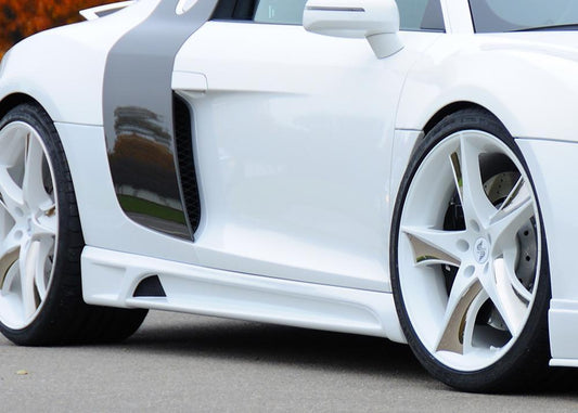 Audi R8 (42) Rieger Seitenschweller  links, mit Schacht, mit Ausschnitt, ABS, 
inkl. Alugitter, Montagezubehör, Gutachten