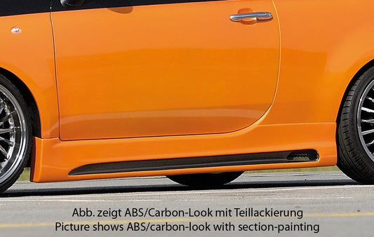 Fiat 500 (312) Rieger Seitenschweller  rechts, mit Schacht, mit Ausschnitt, ABS, 
inkl. Montagezubehör, Alugitter, Gutachten
