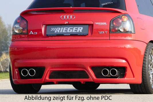 Audi A3 (8L) Rieger Heckschürze neues Design  für 4-Rohr-Anlage, ABS, für Fzg. mit Einparkhilfe (PDC), 
inkl. Alugitter, Montagezubehör, Gutachten