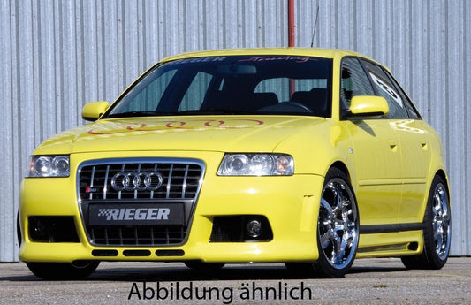 Audi A3 (8L) Rieger Spoilerstoßstange R-Frame  -> für original A6 Grill mit zusätzlichen Lüftungsschlitzen, ABS, für Fzg. mit Scheinwerferreinigungsanlage, 
inkl. Alugitter, Montagezubehör, ABE
