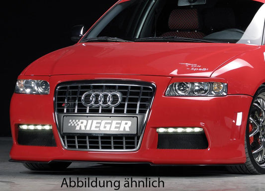 Audi A3 (8L) Rieger Spoilerstoßstange R-Frame für original  S -Grilleinsatz - in Vorbereitung! - mit zusätzlichen Lüftungsschlitzen, mit Aussparung für Tagfahrleuchten, ABS, 
inkl. Alugitter, Montagezubehör