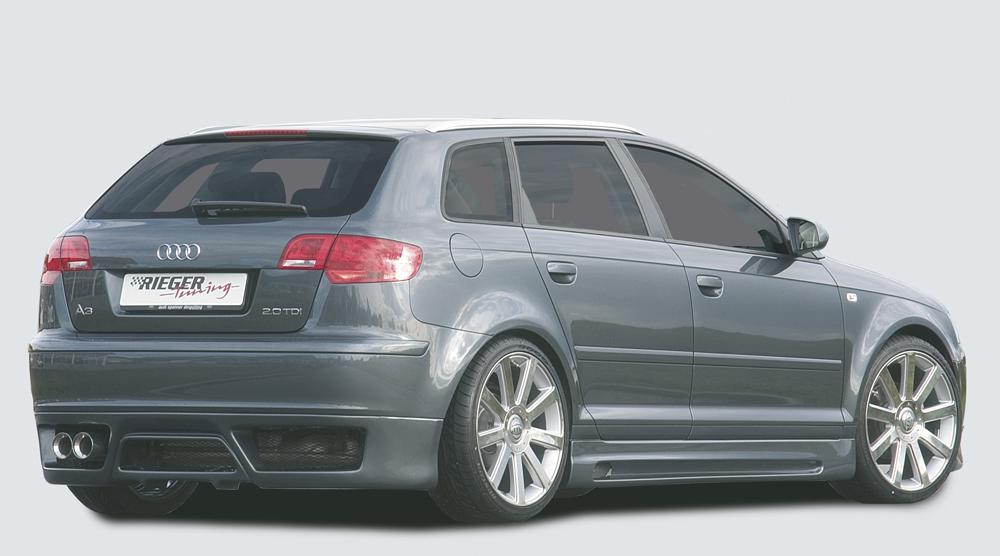 Audi A3 (8P) Rieger Seitenschweller  links, mit Schacht, mit Ausschnitt, ABS, 
inkl. Alugitter, Montagezubehör, ABE