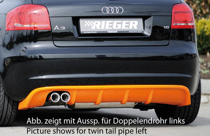 Audi A3 (8P) Rieger Heckeinsatz  für Sportendrohr li. u. re., (4x76mm ø), ABS, für Fzg. mit S-Line Exterieur und ohne S-Line Exterieur, 
inkl. Montagezubehör, Gutachten