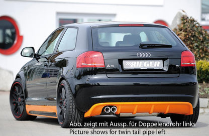 Audi A3 (8P) Rieger Heckeinsatz  für Sportendrohr li. u. re., (4x76mm ø), ABS, für Fzg. mit S-Line Exterieur und ohne S-Line Exterieur, 
inkl. Montagezubehör, Gutachten