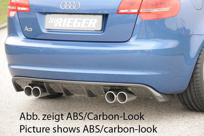 Audi A3 (8P) Rieger Heckeinsatz  für Sportendrohr li. u. re., (4x76mm ø), ABS, für Fzg. mit S-Line Exterieur und ohne S-Line Exterieur, 
inkl. Montagezubehör, Gutachten