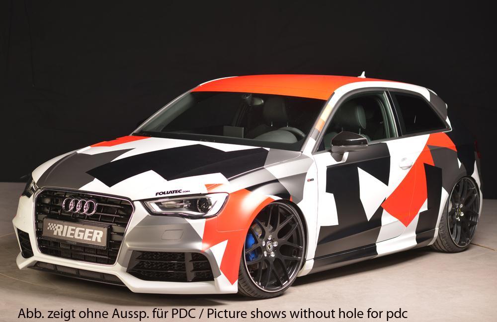 Audi A3 (8V) Rieger Spoilerstoßstange  ABS, für Fzg. mit Einparkhilfe (PDC), Scheinwerferreinigungsanlage, S-Line Exterieur und ohne S-Line Exterieur, 
inkl. Alugitter, Montagezubehör, ABE