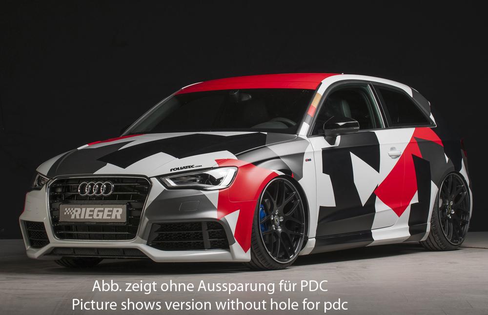 Audi A3 (8V) Rieger Spoilerstoßstange  ABS, für Fzg. mit Einparkhilfe (PDC), Scheinwerferreinigungsanlage, S-Line Exterieur und ohne S-Line Exterieur, 
inkl. Alugitter, Montagezubehör, ABE