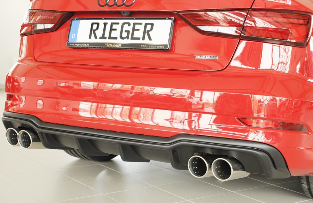 Audi A3 (8V) Rieger Heckeinsatz  für Sportendrohr li. u. re., (4x90mm ø), ABS, für Fzg. mit S-Line Exterieur, 
inkl. Montagezubehör, Gutachten